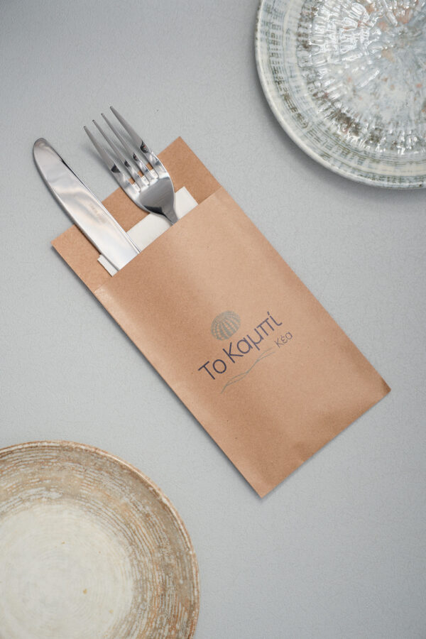 Θήκη για μαχαιροπήρουνα με χαρτοπετσέτα και εκτυπωμένο το λογότυπο σας