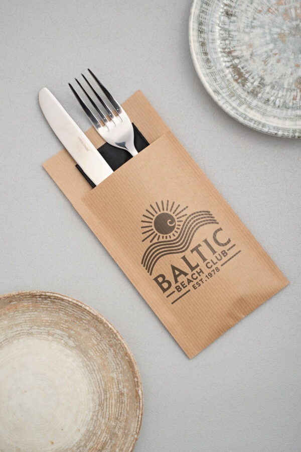 Θήκη για μαχαιροπήρουνα με χαρτοπετσέτα και εκτυπωμένο το λογότυπο σας